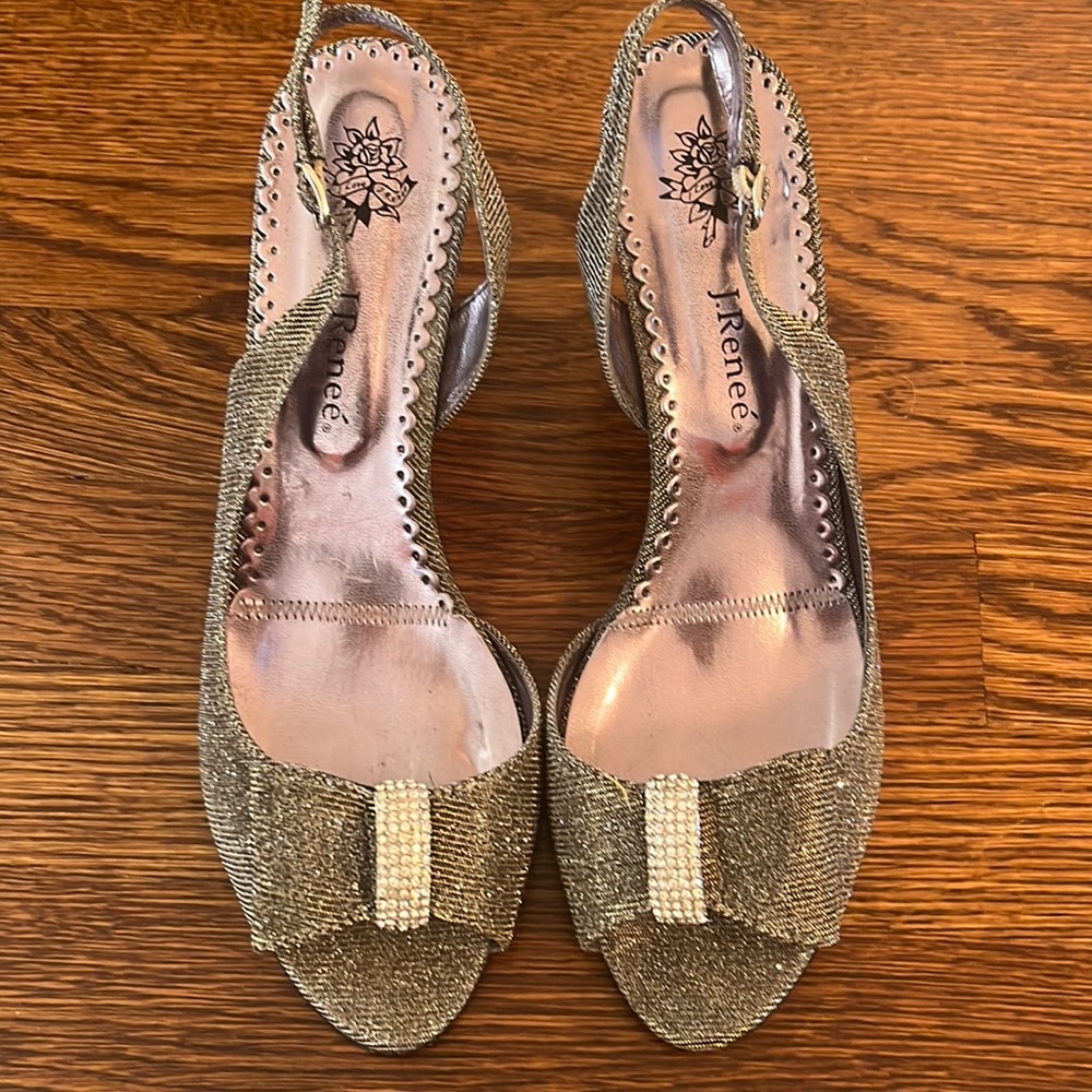 J.Renee Womens 10M Dayna Slingback Pump Dress Shoes Pewter Glitter Rhinestones